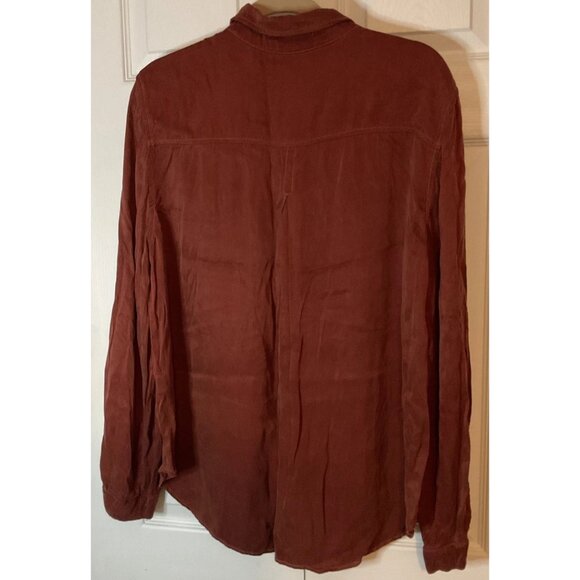 Bella Dahl Rust Red Brown Silky Button Down Long Sleeve Fall Top Blouse Size XL - Picture 3 of 4